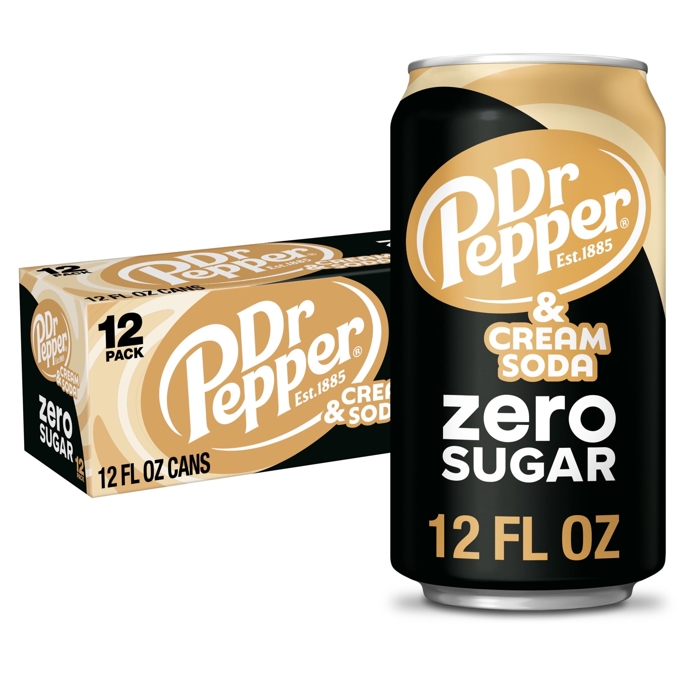 Dr Pepper & Cream Soda Zero Sugar, 12 fl oz Cans, 12-Pack