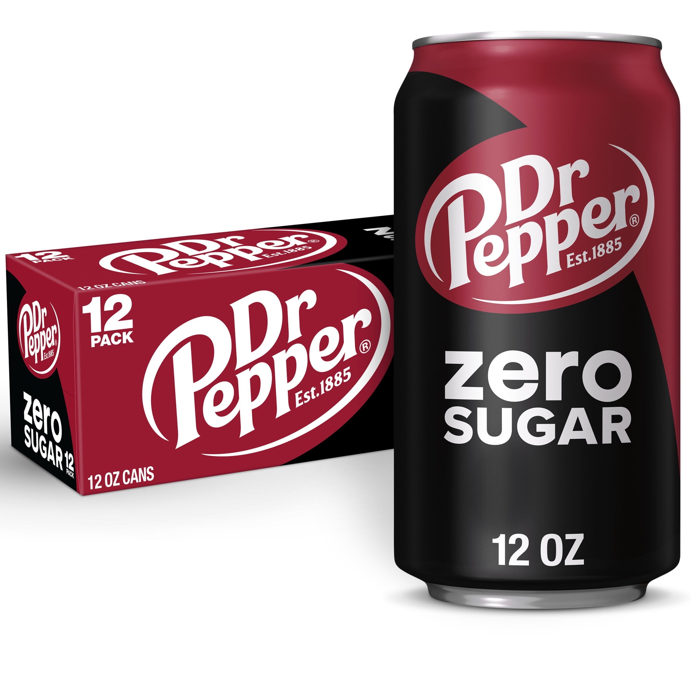 Dr Pepper Zero Sugar Soda, 12 fl oz Cans, 12-Pack